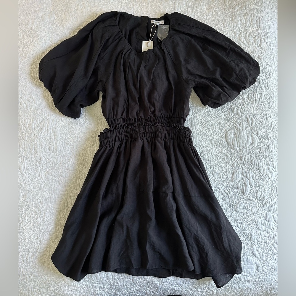 Moon River Black Puff Sleeve Cutout Dress - M